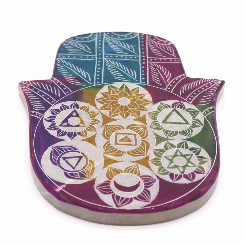 Speksteen Lrg Hamsa Wierookhouder 18x15x1.2cm - 7 Chakra