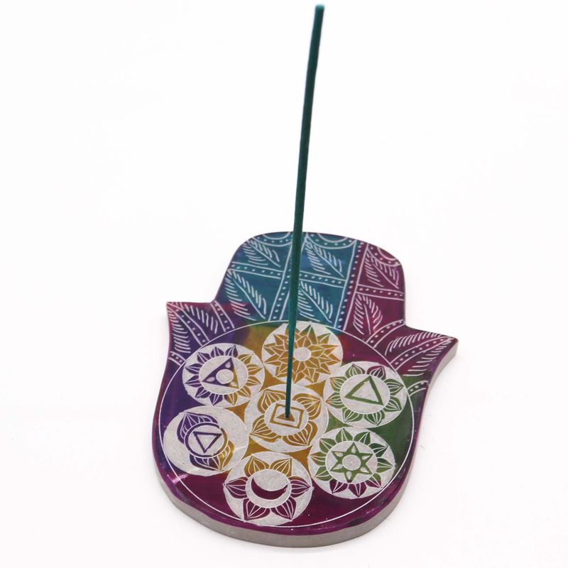 Speksteen Lrg Hamsa Wierookhouder 18x15x1.2cm - 7 Chakra