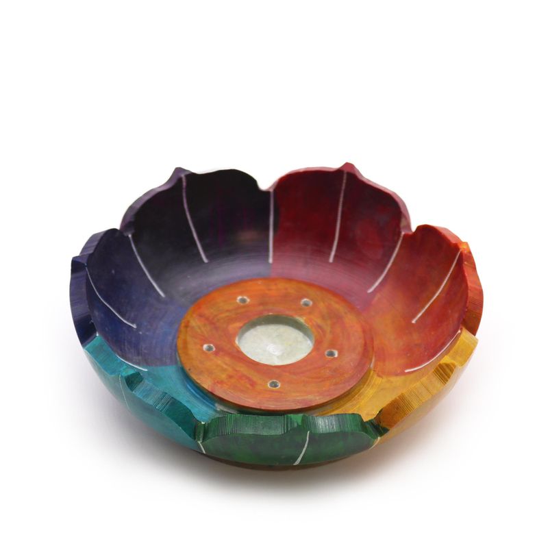 Speksteen Lotus Bloem Wierookhouder 10x3cm - Chakra Kleuren