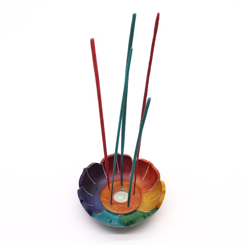 Speksteen Lotus Bloem Wierookhouder 10x3cm - Chakra Kleuren