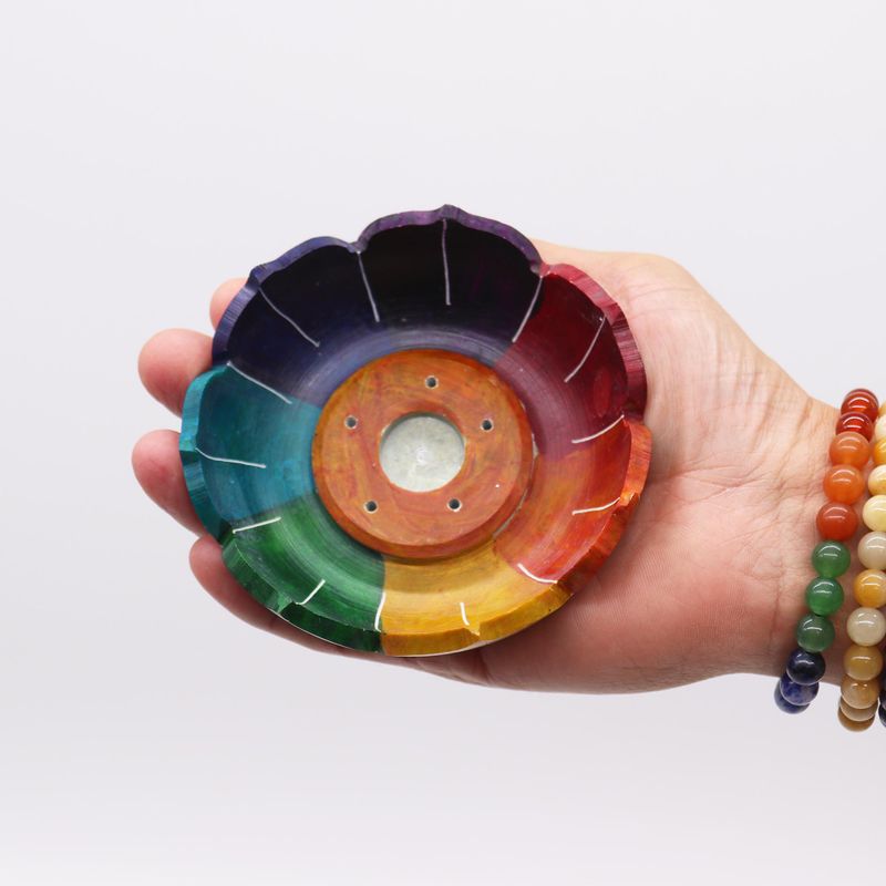 Speksteen Lotus Bloem Wierookhouder 10x3cm - Chakra Kleuren