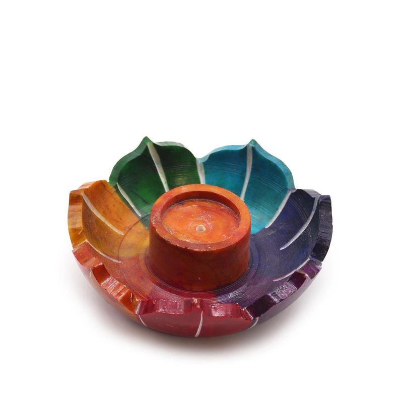 Speksteen Kleine Lotus Bloem Wierookhouder 7.5x2.5cm - Chakra Kleuren