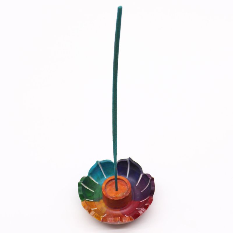 Speksteen Kleine Lotus Bloem Wierookhouder 7.5x2.5cm - Chakra Kleuren