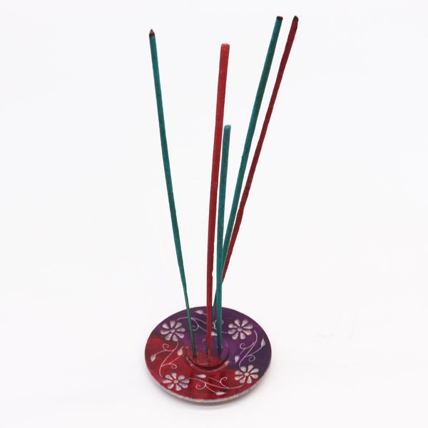 Speksteen Schijf Wierookhouder 8cm - Bloemmotief (5 stokjeshouder)