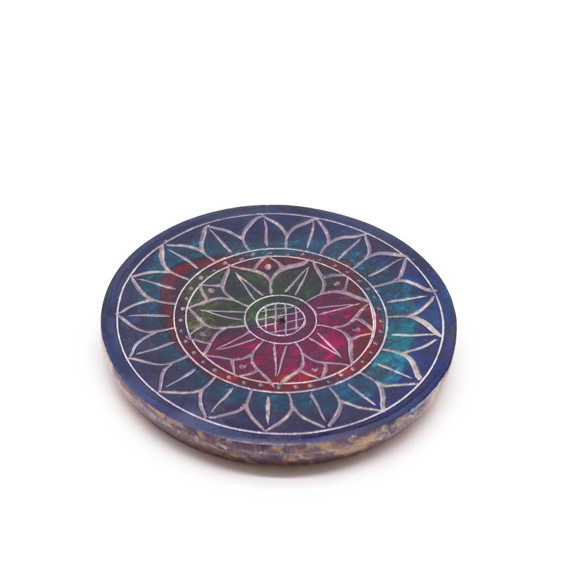 Speksteen Schijf Wierookhouder 8cm - Lotus in Lotus