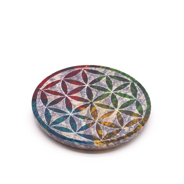 Speksteen Schijf Wierookhouder 8cm - Bloem des Levens