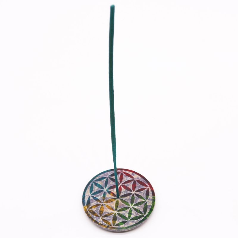 Speksteen Schijf Wierookhouder 8cm - Bloem des Levens