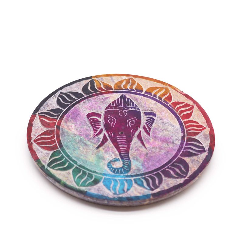 Speksteen Schijf Wierookhouder 10cm - Ganesha