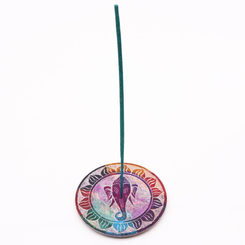 Speksteen Schijf Wierookhouder 10cm - Ganesha