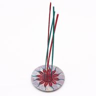 Speksteen Schijf Wierookhouder 10cm - Zonnebloem (5 stokjeshouder)