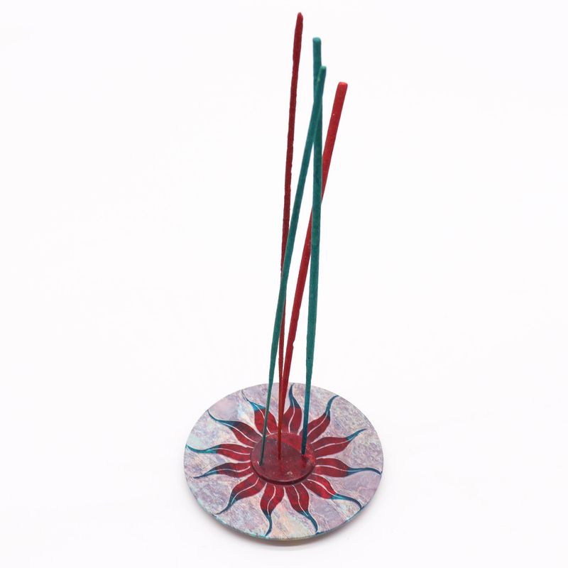 Speksteen Schijf Wierookhouder 10cm - Zonnebloem (5 stokjeshouder)