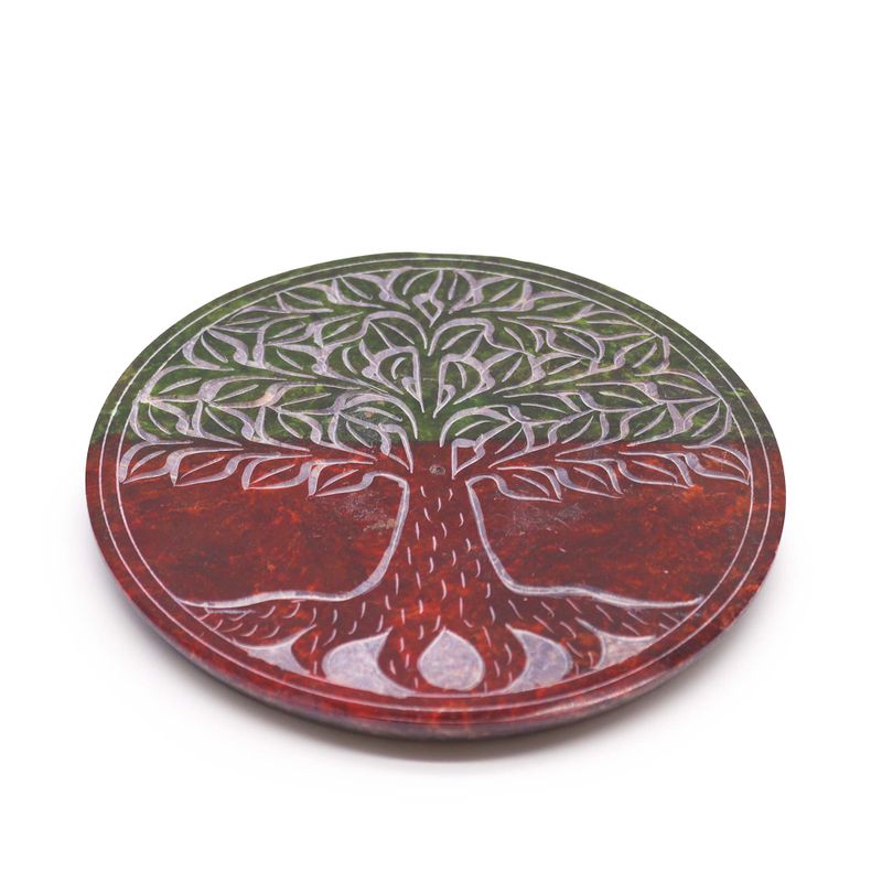 Speksteen Schijf Wierookhouder 10cm - Levensboom