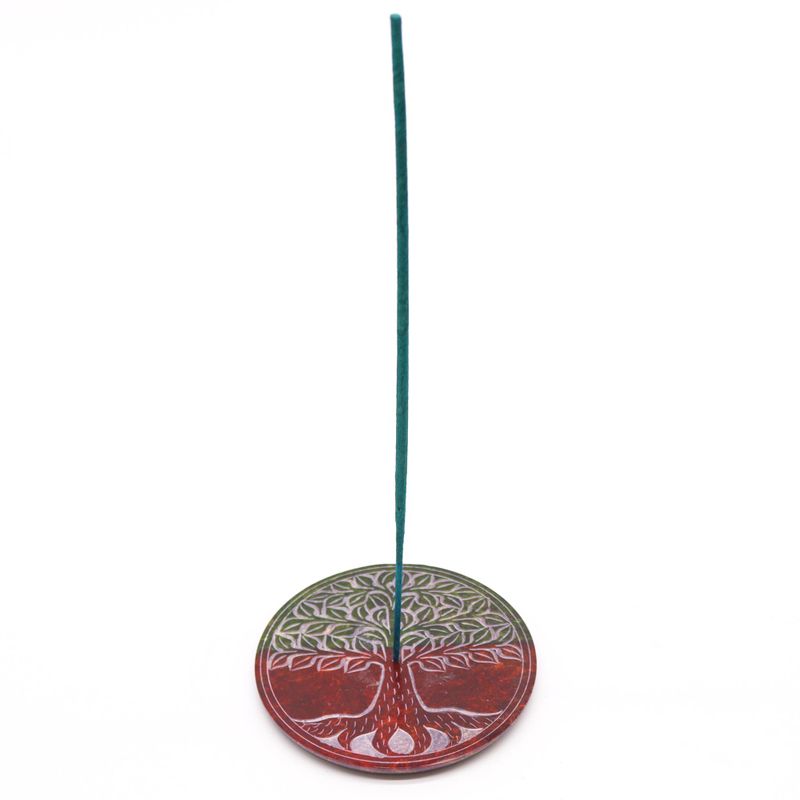 Speksteen Schijf Wierookhouder 10cm - Levensboom