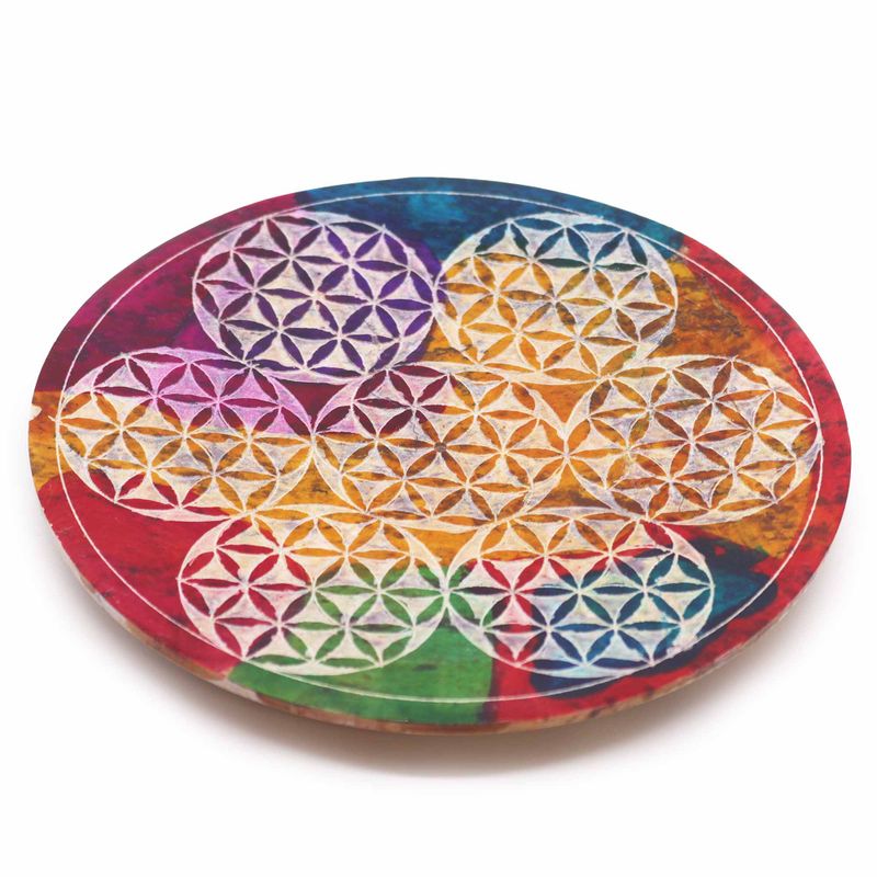 Speksteen Schijf Wierookhouder 12cm - 7 Bloem des Levens