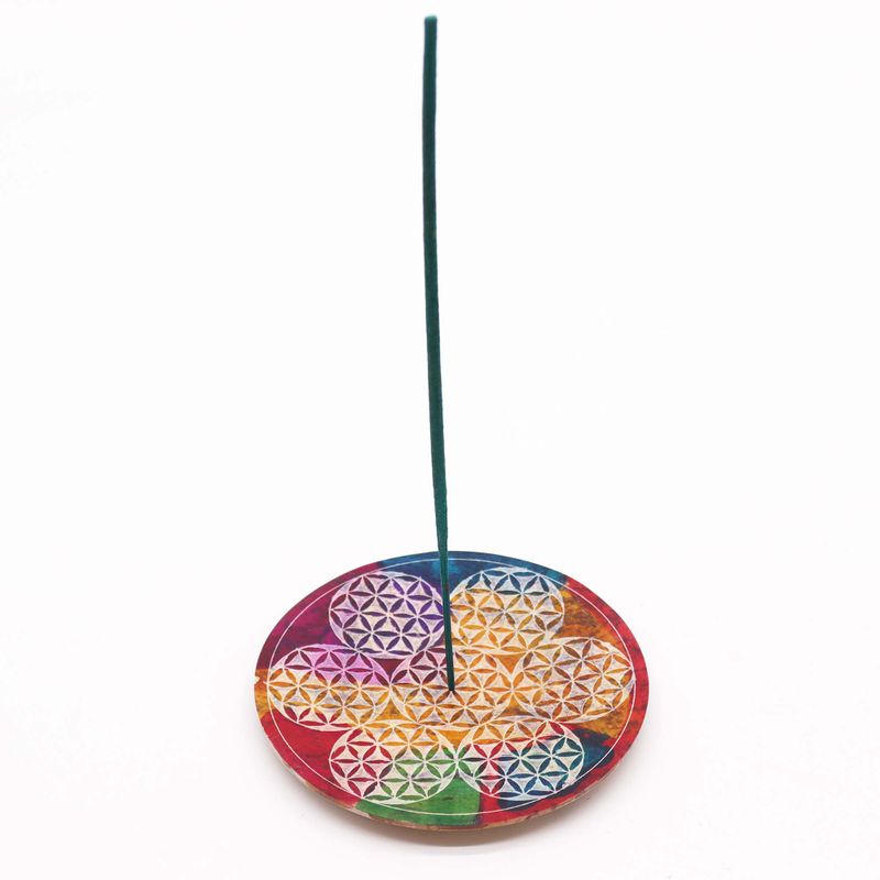 Speksteen Schijf Wierookhouder 12cm - 7 Bloem des Levens