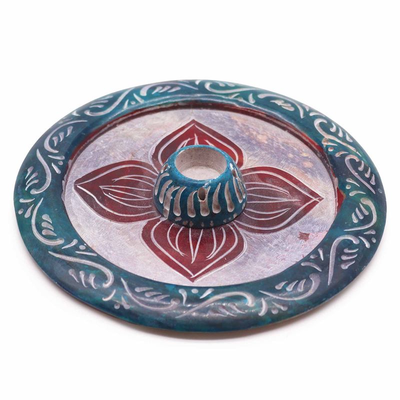 Speksteen Schijf Wierookhouder 12cm - Vier Blad (kegel & wierookhouder)