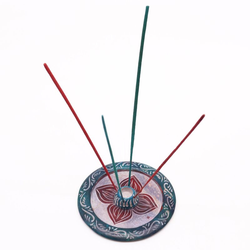 Speksteen Schijf Wierookhouder 12cm - Vier Blad (kegel & wierookhouder)