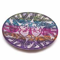 Speksteen Schijf Wierookhouder 12cm - 6 Gelukkige Olifanten