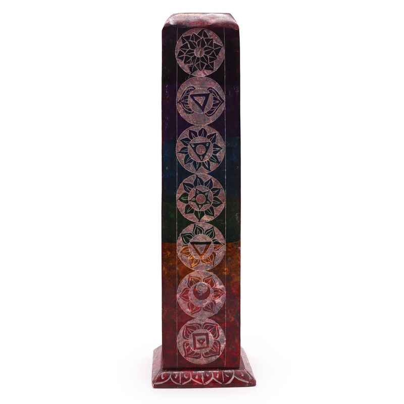 Speksteen Vierkante Toren Wierookhouder 25cm - 7 Chakra's