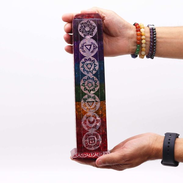 Speksteen Vierkante Toren Wierookhouder 25cm - 7 Chakra's