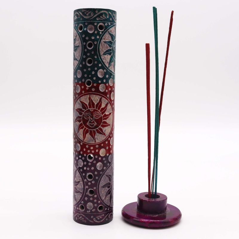 Speksteen Ronde Toren Wierookhouder 25cm - Zonnen