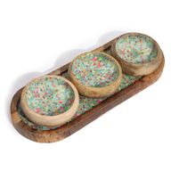 Mango Houten Dienblad met 3 Kommetjes - Mediterraan Tegelpatroon