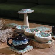 Mango Houten Dienblad met 3 Kommetjes - Mediterraan Tegelpatroon