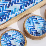 Mango Houten Dienblad met 3 Kommetjes - Blauwe Strepen