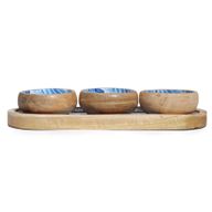 Mango Houten Dienblad met 3 Kommetjes - Blauwe Strepen