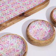 Mango Houten Dienblad met 3 Kommetjes - Mooi Bloemenpatroon