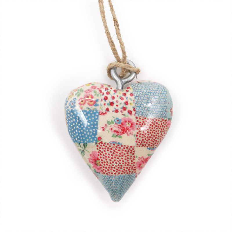 Kleine Decor Houten Harten - Blauw & Rood Ruitjespatroon
