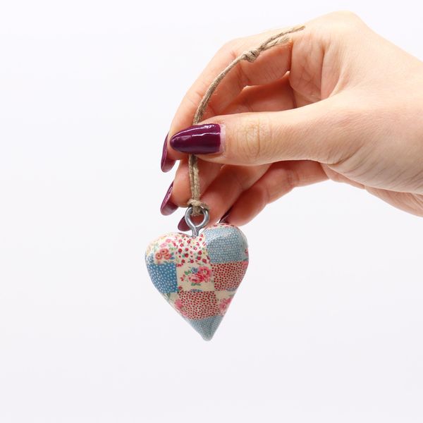 Kleine Decor Houten Harten - Blauw & Rood Ruitjespatroon