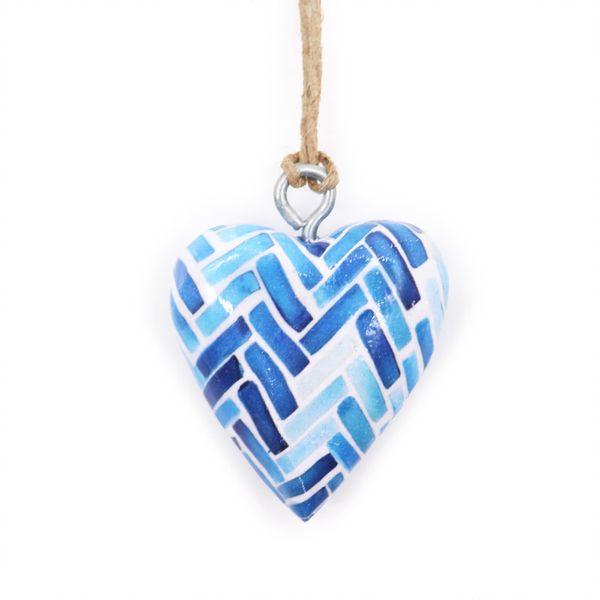Kleine Decor Houten Harten - Blauwe Strepen