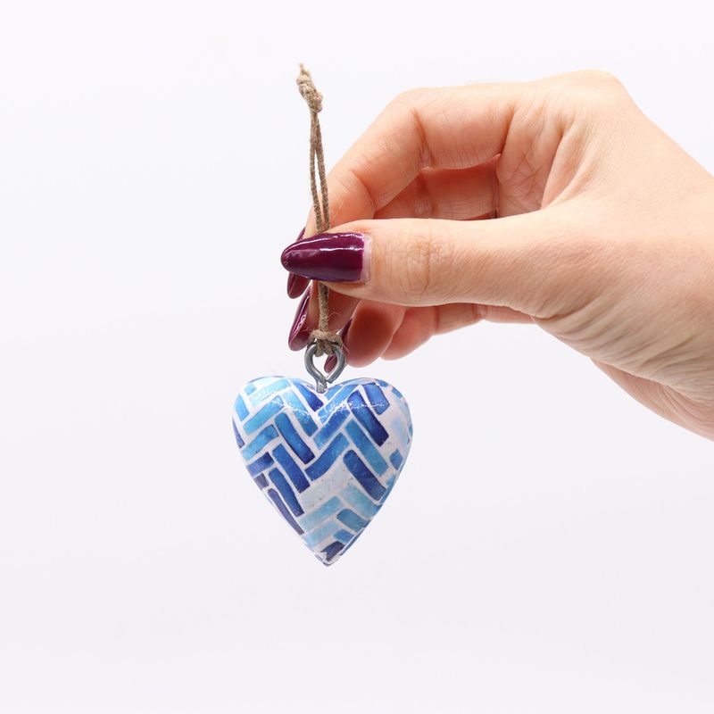 Kleine Decor Houten Harten - Blauwe Strepen