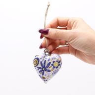 Grote Decor Houten Harten - Blauw Bloemenpatroon