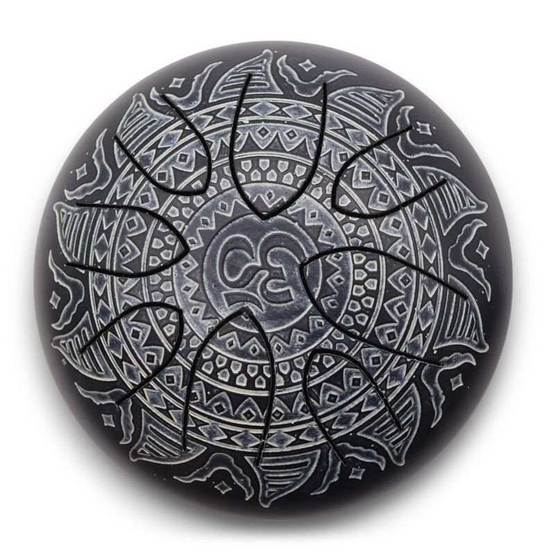 Stalen Tong Geluksdrumss Om Mandala Gegraveerd - 16cm