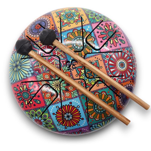 Medium Stalen Tong Geluksdrumss  Multi Kleur - 17x13cm