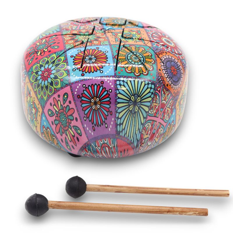Medium Stalen Tong Geluksdrumss Multi Kleur - 17x13cm