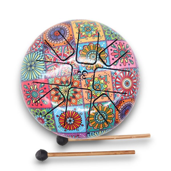 Medium Stalen Tong Geluksdrumss  Multi Kleur - 17x13cm
