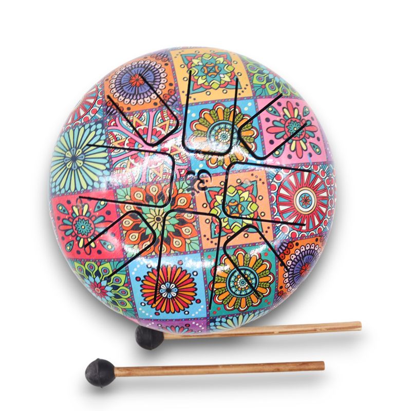 Medium Stalen Tong Geluksdrumss Multi Kleur - 17x13cm