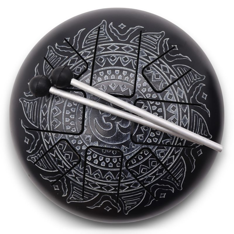 Medium Stalen Tong Geluksdrumss  Om Mandala Gegraveerd - 22x15cm