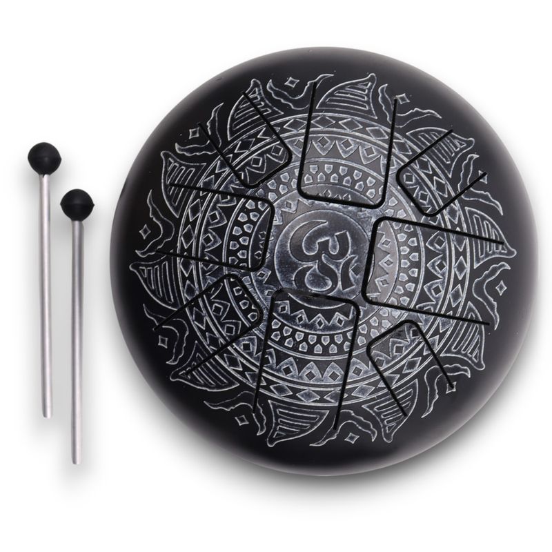 Medium Stalen Tong Geluksdrumss  Om Mandala Gegraveerd - 22x15cm
