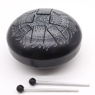 Medium Stalen Tong Geluksdrumss  Om Mandala Gegraveerd - 22x15cm
