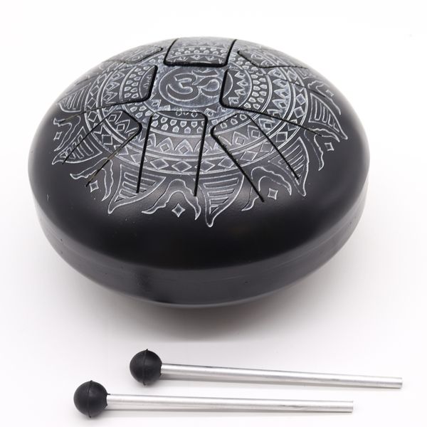 Medium Stalen Tong Geluksdrumss  Om Mandala Gegraveerd - 22x15cm