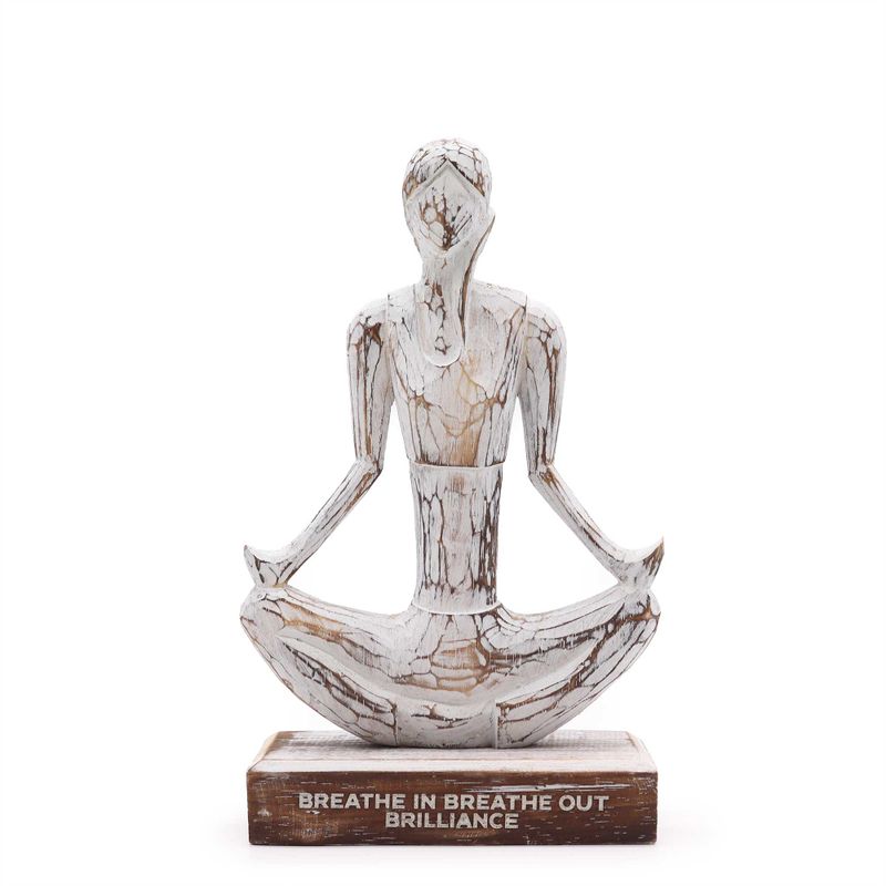 Houten Yoga Dame - Whitewash - Gemakkelijke Houding