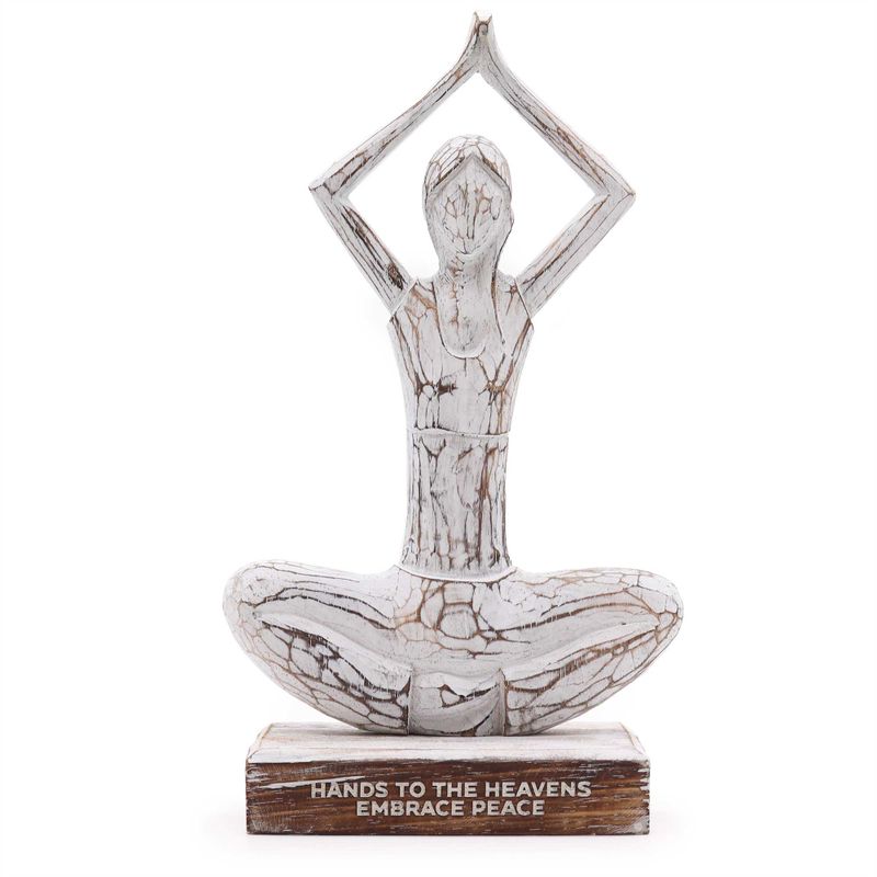 Houten Yoga Dame - Whitewash - Handen Omhoog Houding
