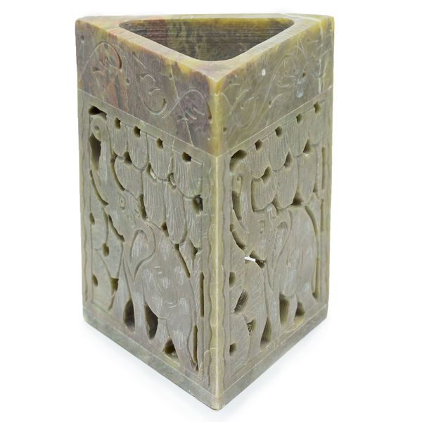 Driehoekige Speksteen Olielamp 11x9cm - Olifant