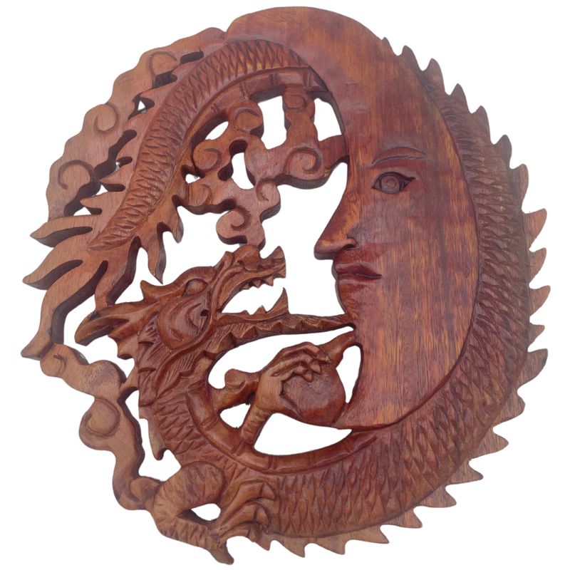 Maangezicht & Draak Plaque Gravure - 30cm