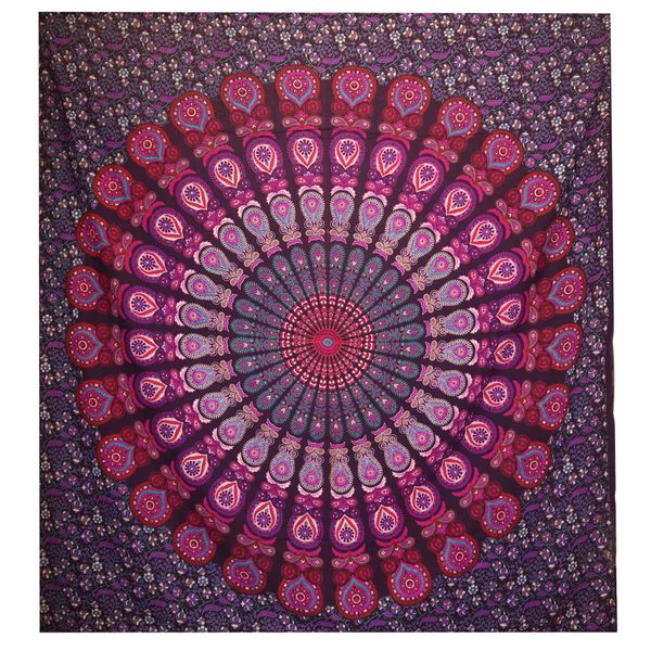 Dubbele Katoenen Sprei + Wandkleed - Pauwen Mandala - Paars