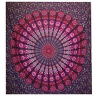 Dubbele Katoenen Sprei + Wandkleed - Pauwen Mandala - Paars